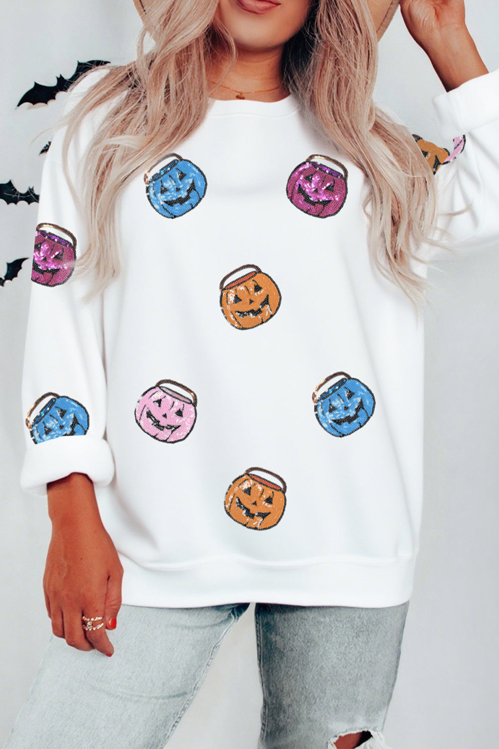 White Halloween Pumpkin Sweatshirt RTS