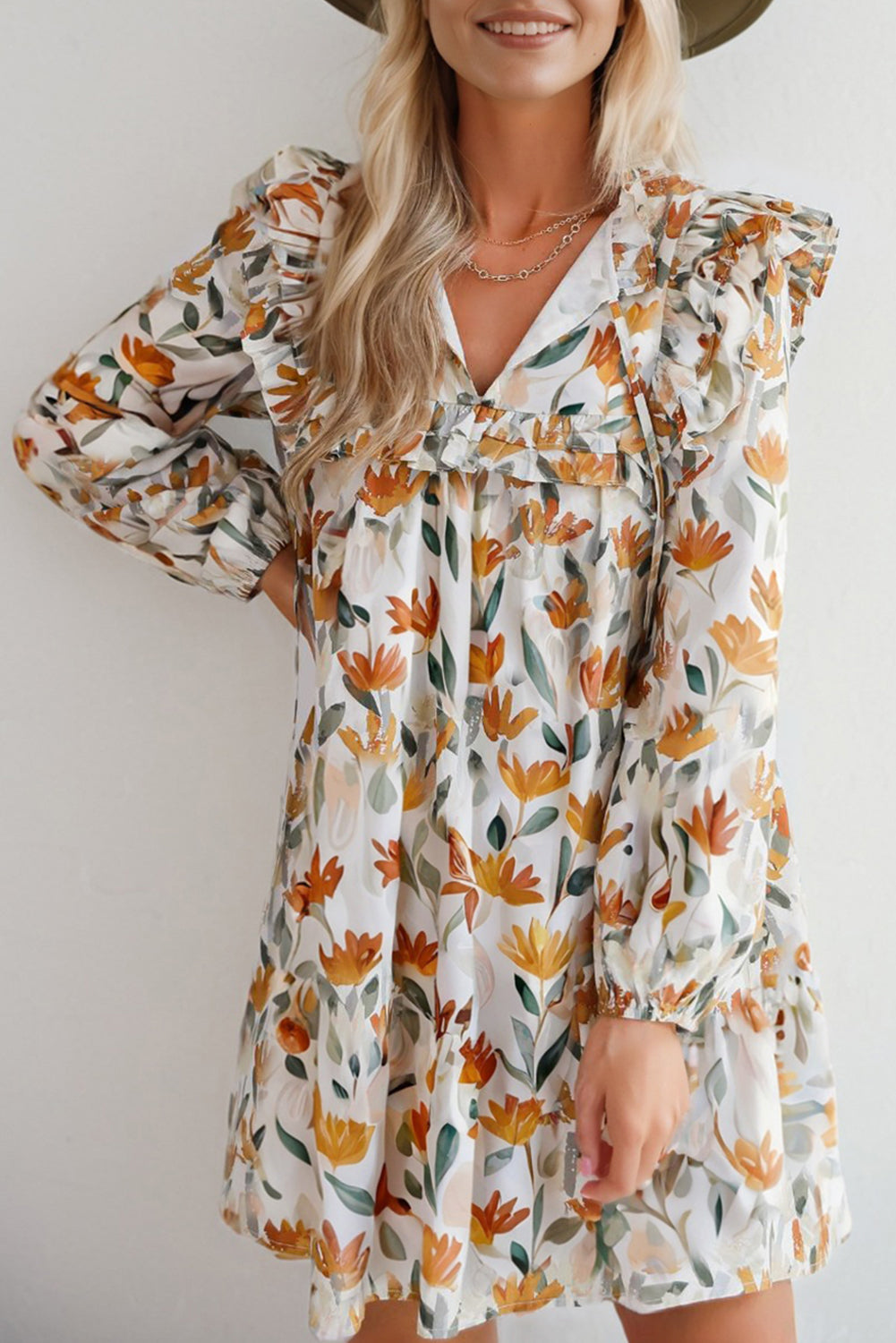 Yellow Floral Frilled Dress RTS