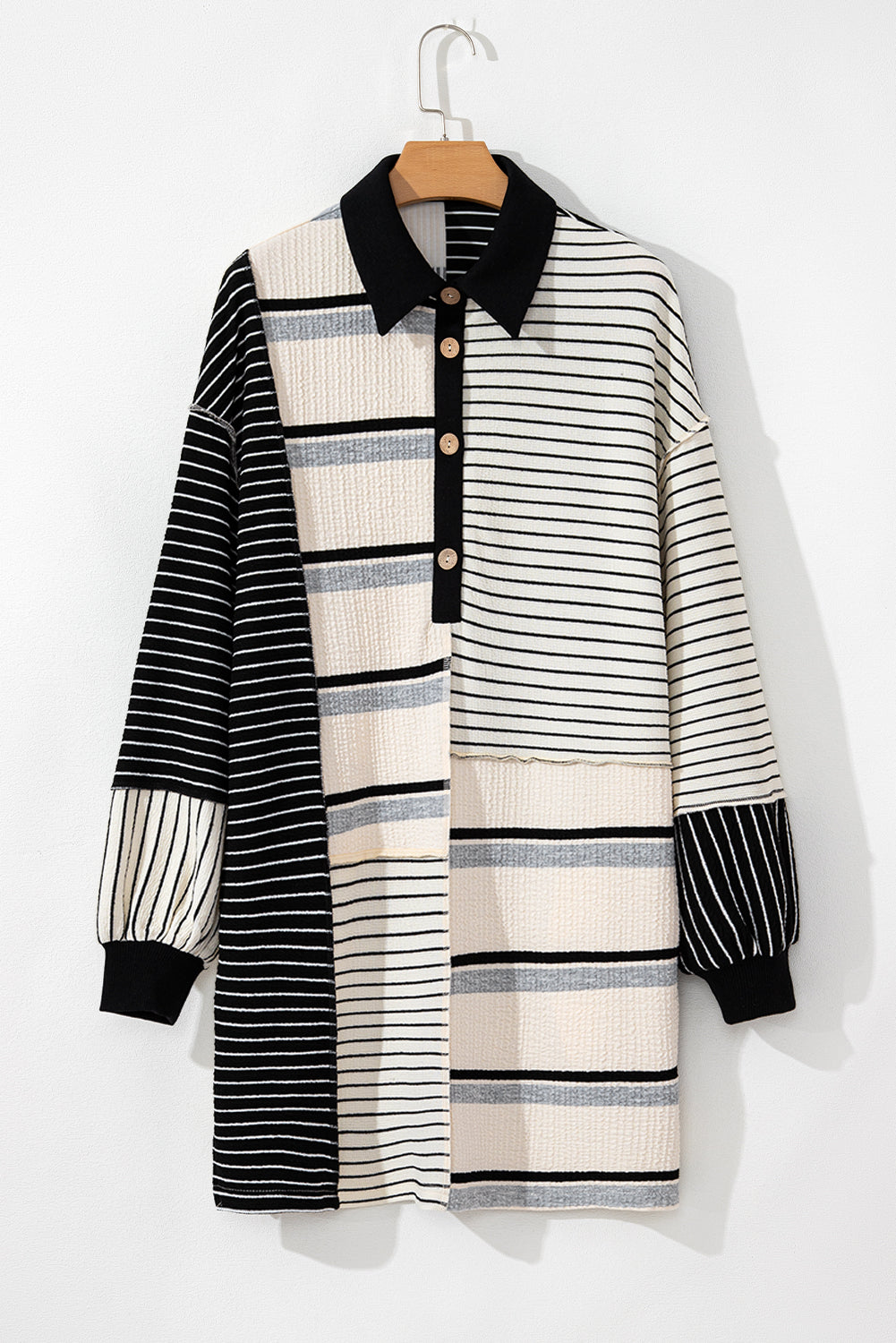 Black Stripe Colorblock Henley Mini Dress RTS