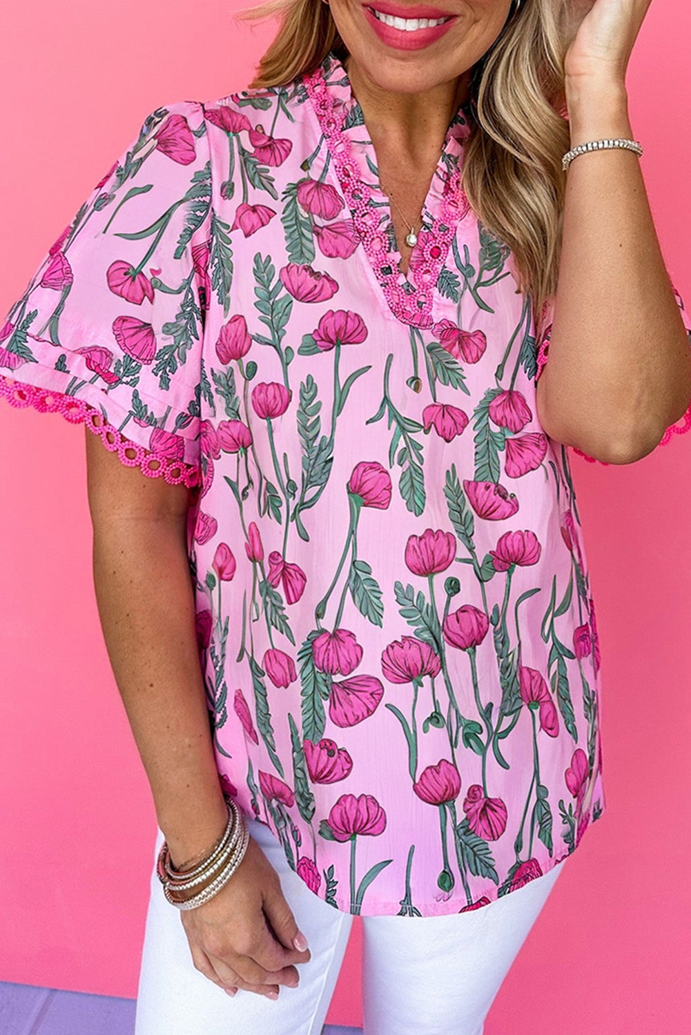 Pink Floral Lace Blouse RTS