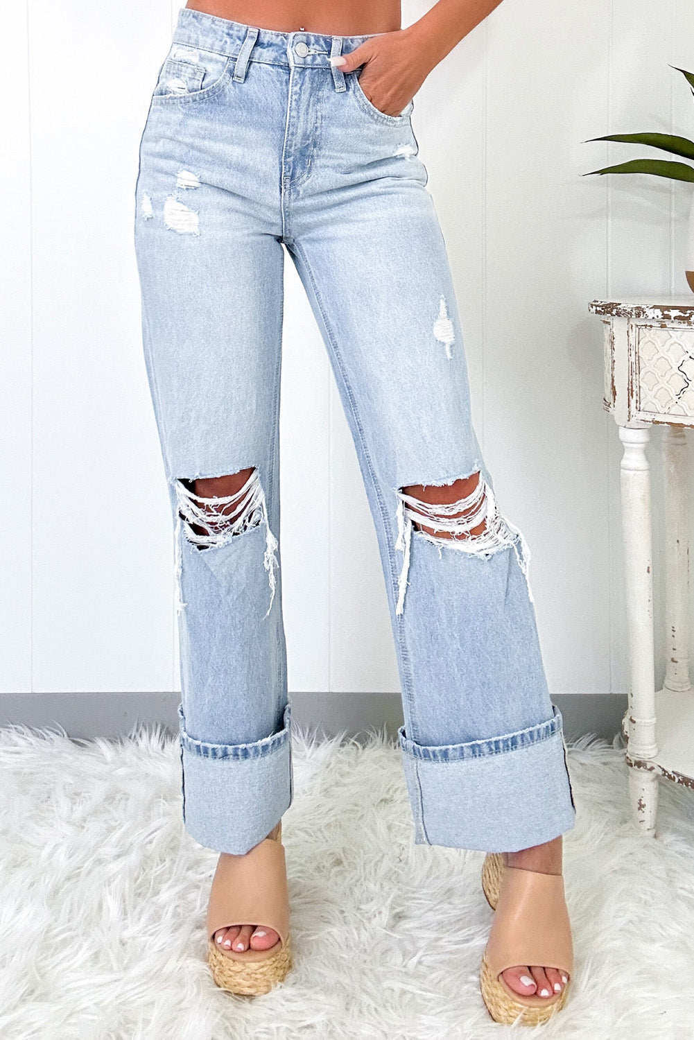 Light Wash Distressed Flare Jeans RTS
