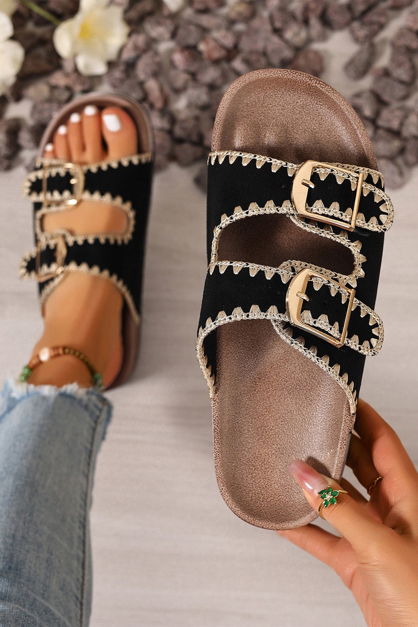 Embroidered Buckle Sandal FB