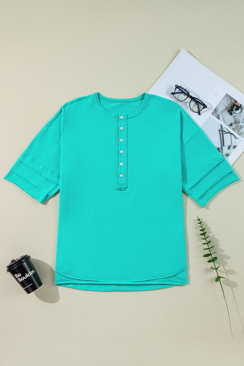 Half Sleeve Button Up Henley Top RTS