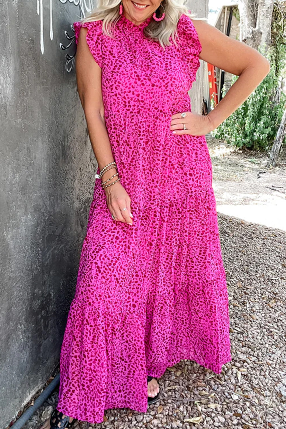 Rose Red Leopard Print Ruffled Tiered Maxi Dress RTS
