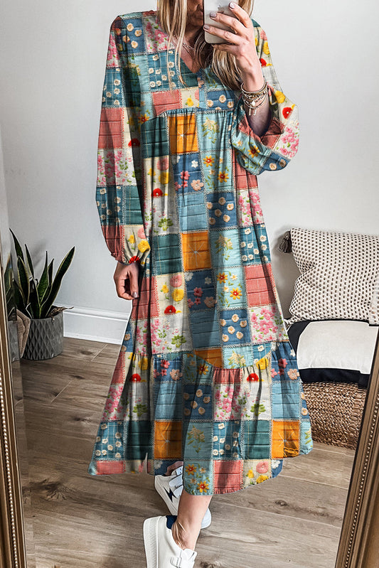 Mixed Floral Checkered Dress RTS