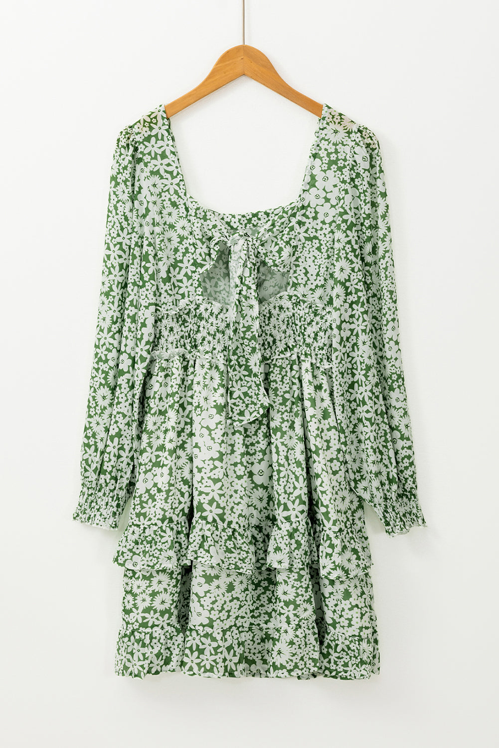 Green Floral Shirred Dress RTS