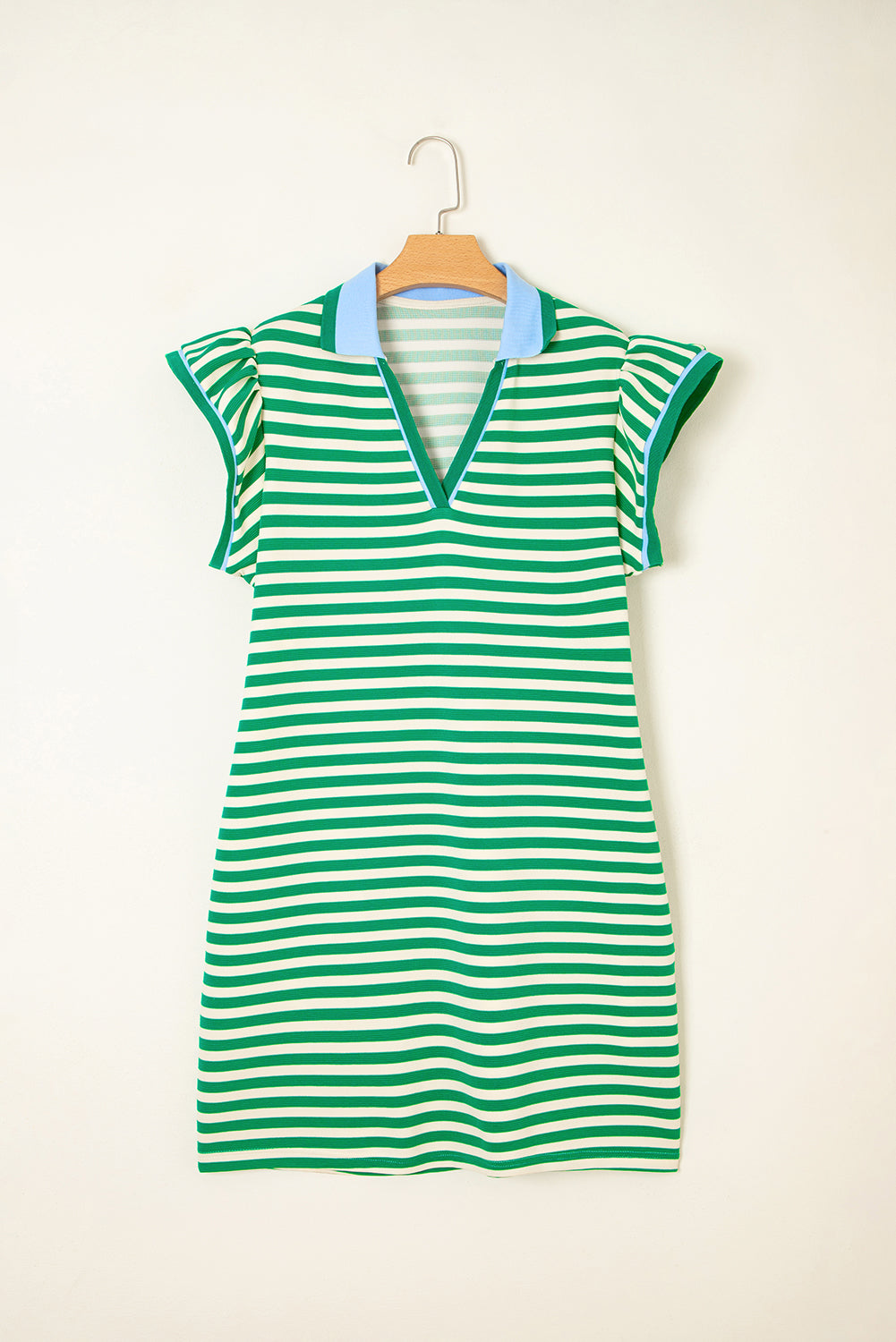 Green Stripe Flutter Sleeve Dress RTS