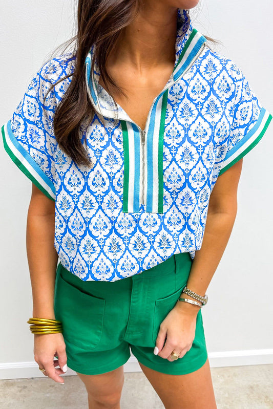 Western Print Summer Blouse July RTS