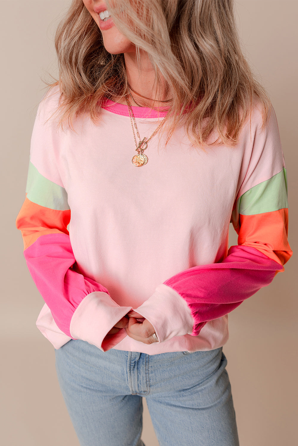 Colorblock Patchwork Loose Top RTS