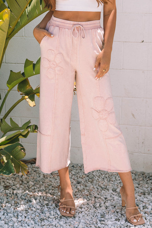 Pink Floral Mineral Washed Wide Leg Pants RTS