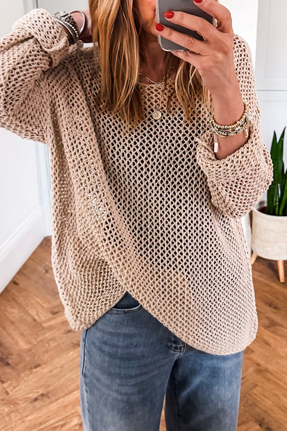 Beige Hollow Out Sweater July.
