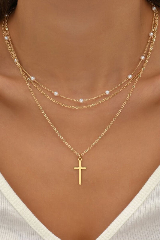 Gold Cross Layered Necklace RTS