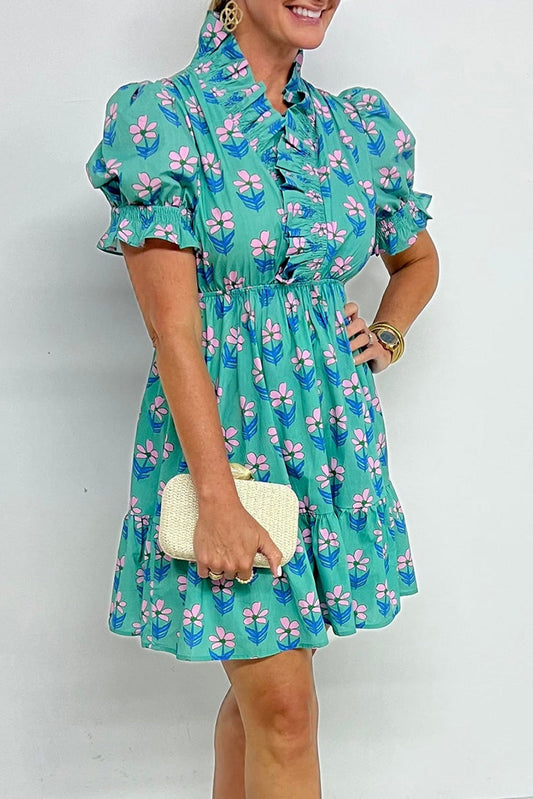 Green Floral Frilly Dress RTS