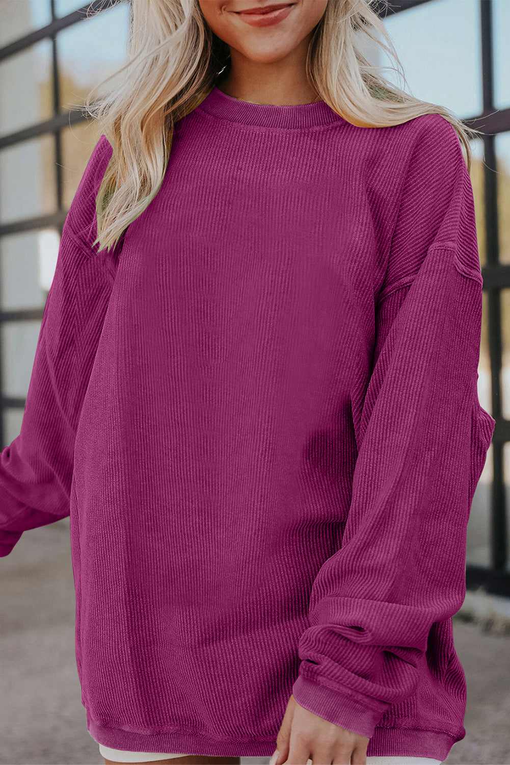 Festival Fuchsia Ribbed Corduroy Oversized Sweatshirt