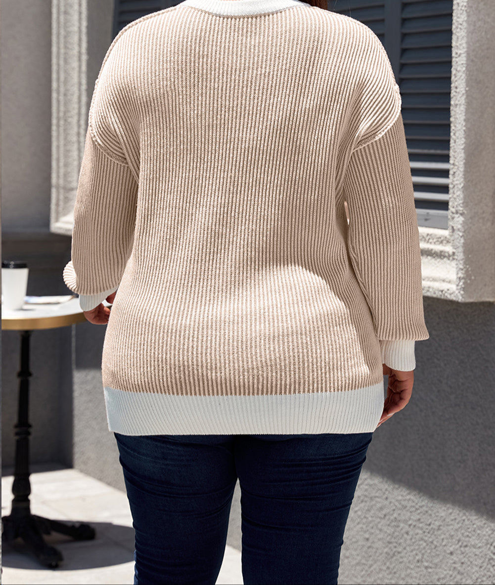 Brown Stripe Plus Size Ribbed Sweater  LT