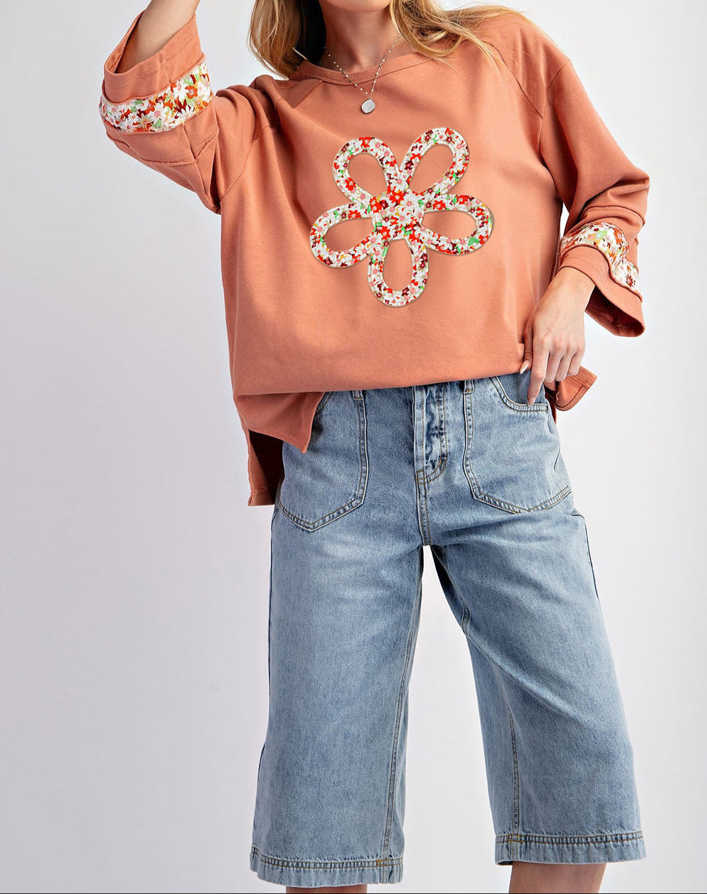 Orange Flower Patch Top June.
