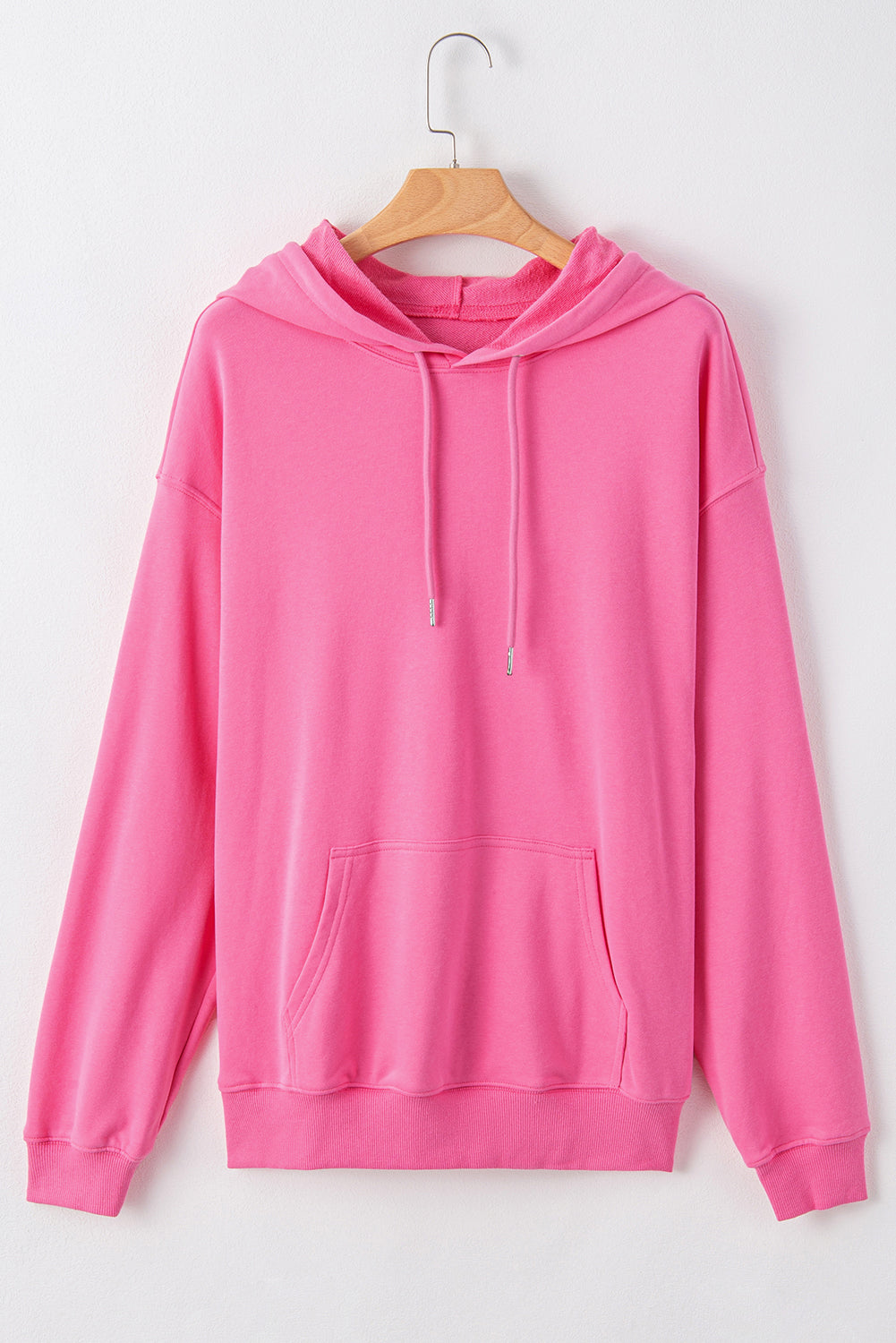 Bonbon Solid Kangaroo Pocket Drawstring Loose Fit Hoodie