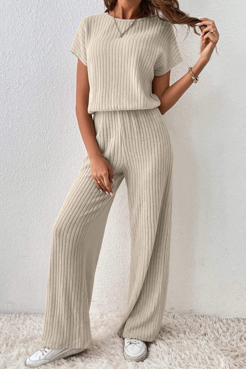 Oatmeal Ribbed Jumpsuit LT
