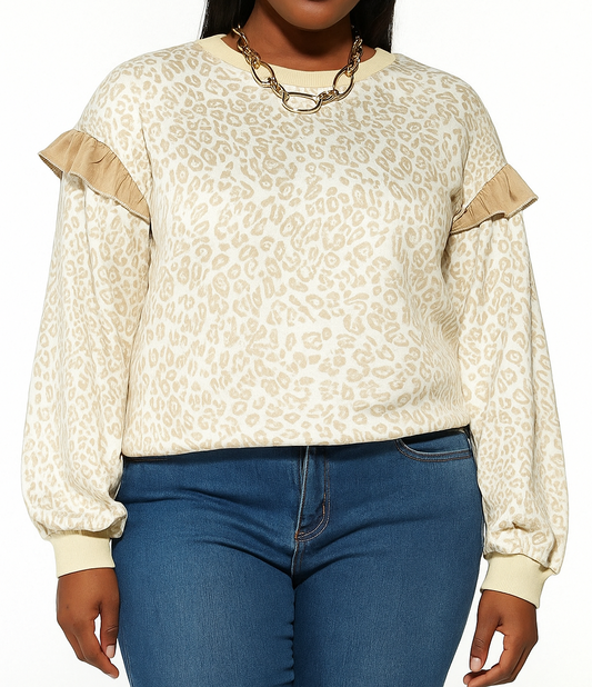 Beige Plus Size Leopard Sweatshirt RTS
