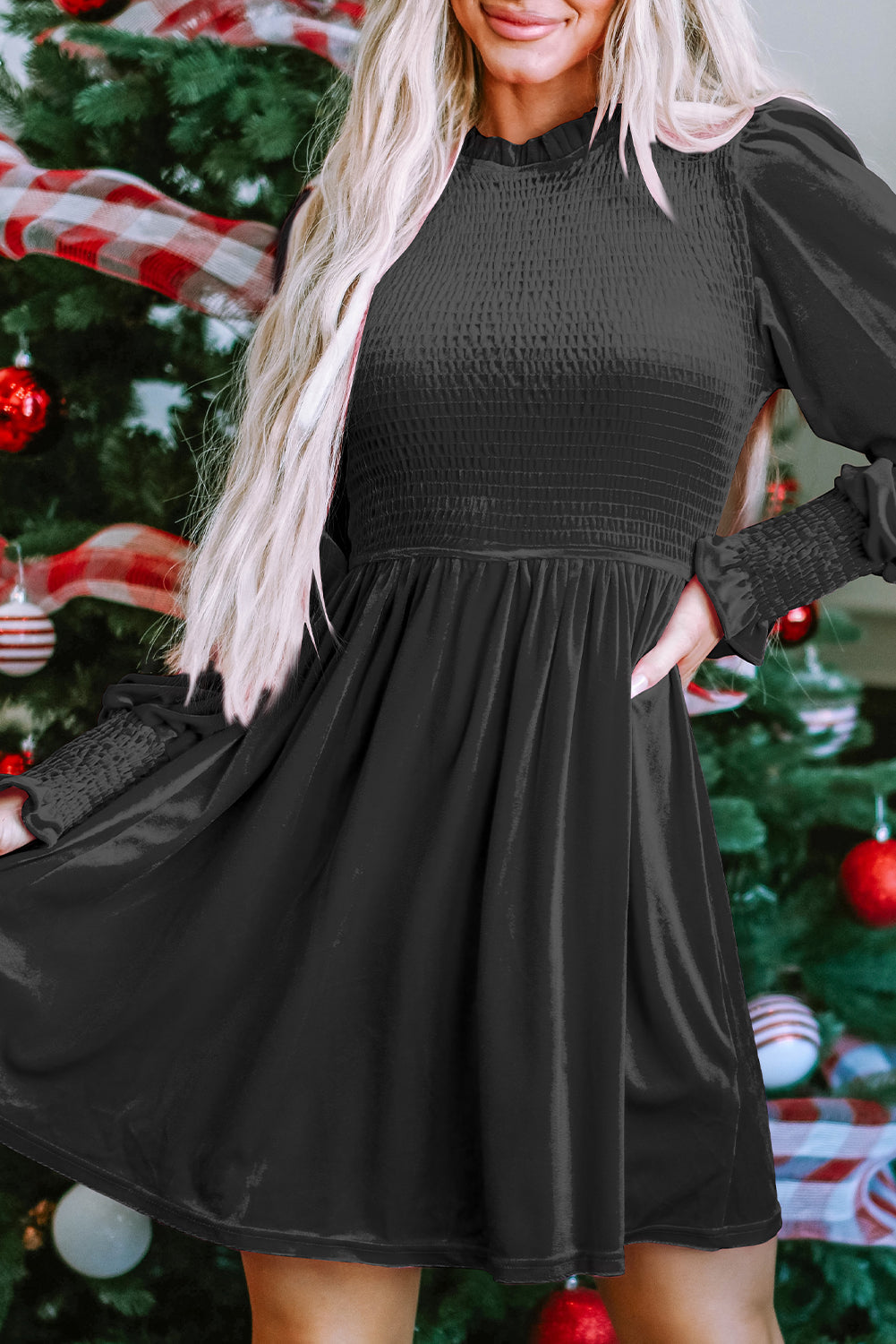 Black Frilled Velvet Dress RTS