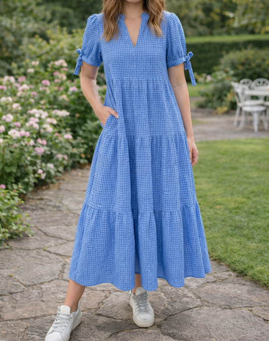 Blue Gingham Textured Dress February.