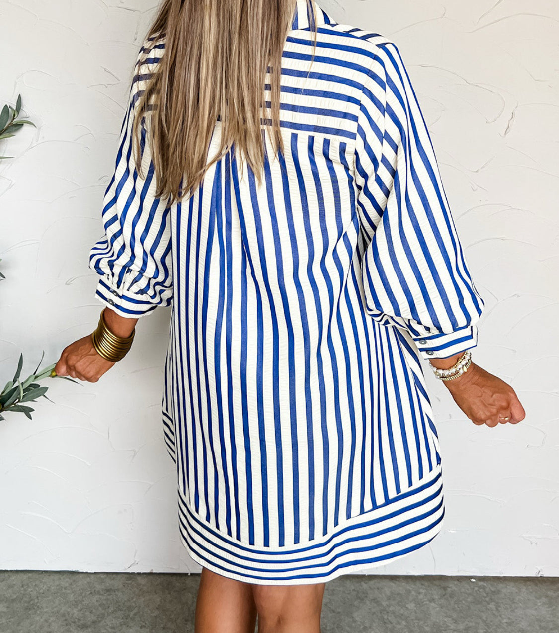 Blue Stripe Half Button Dress RTS