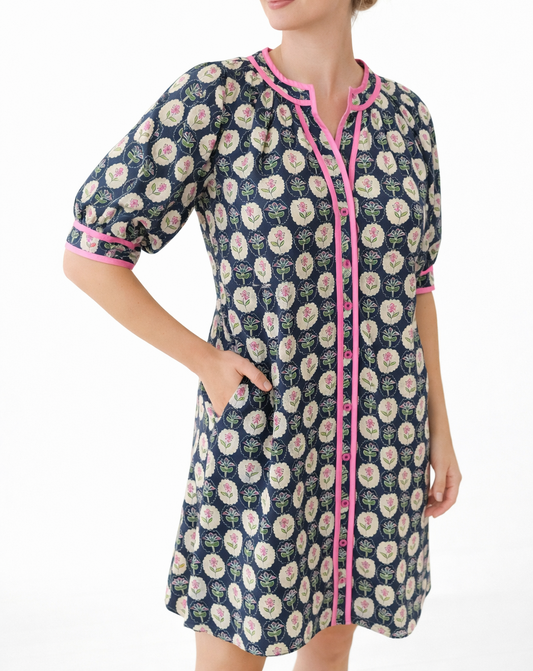 Blue Striped Trim Vintage Dress February.