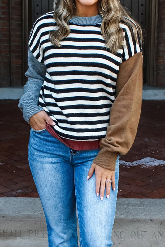 Colorblock Stripe Panel Sweater September.