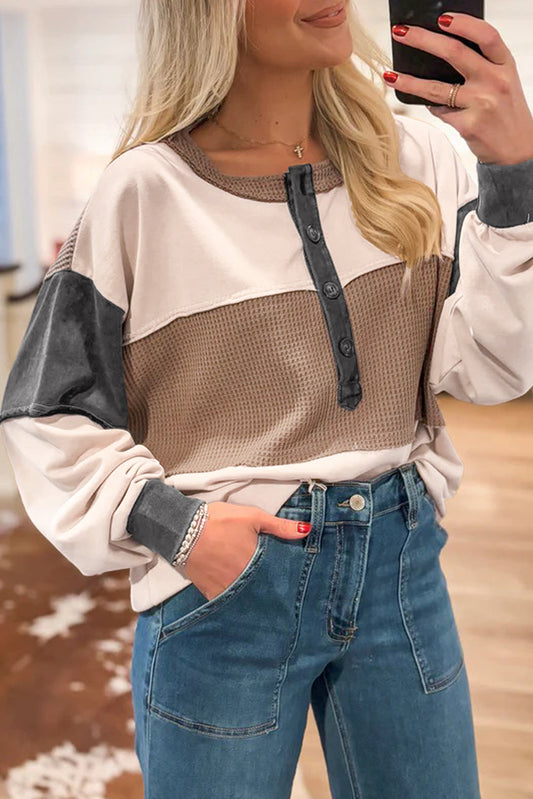Colorblock Waffle Henley Top RTS