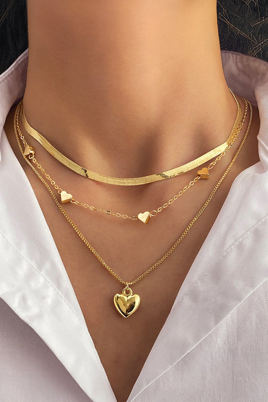 Gold Pleated Heart Layered Necklace RTS
