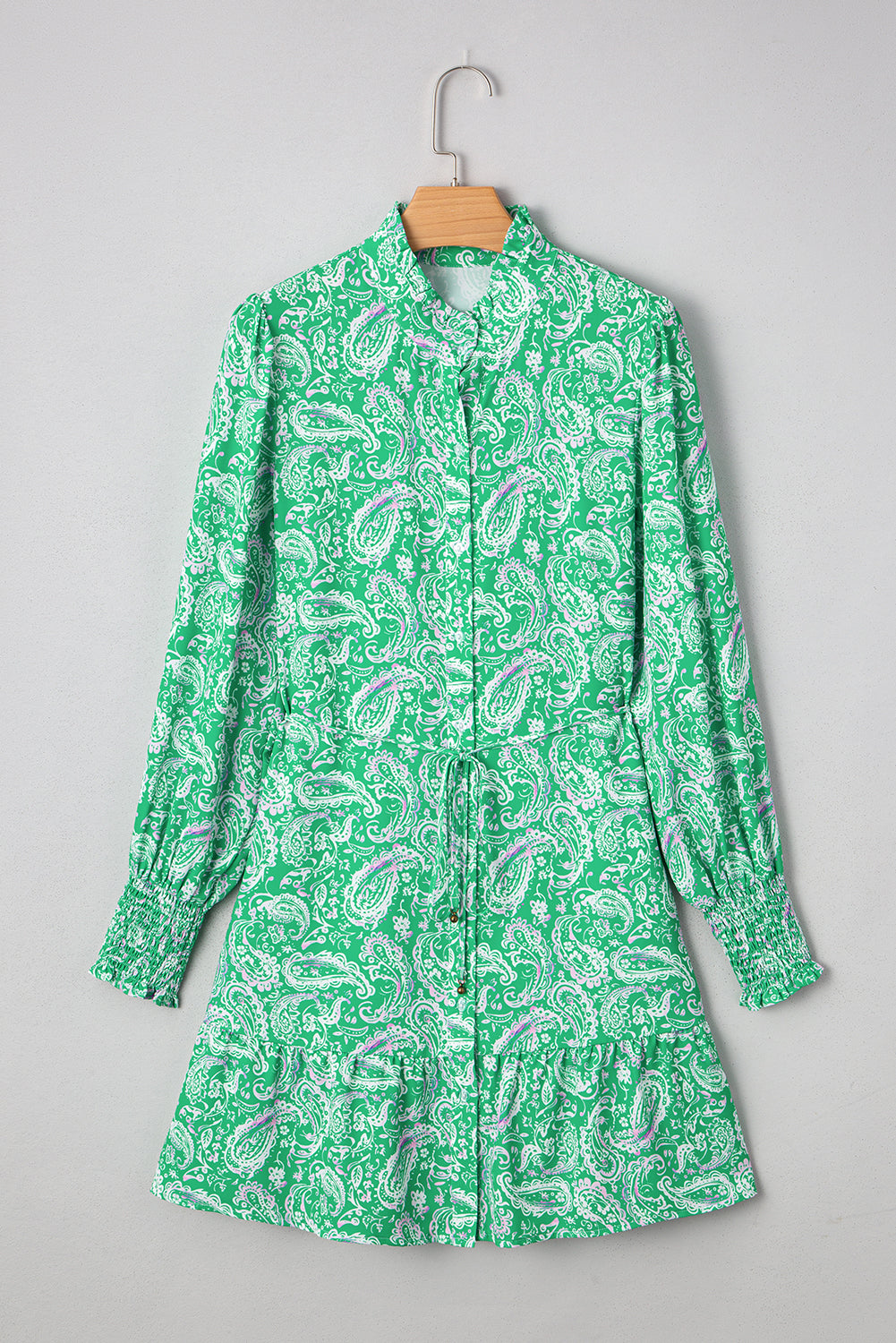 Green Paisley Tie Front Dress RTS