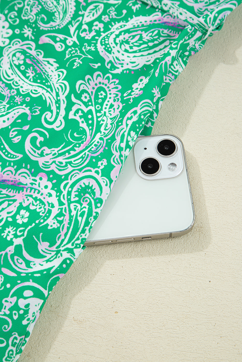 Green Paisley Tie Front Dress FB