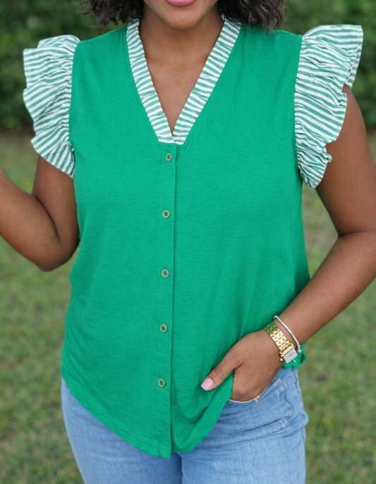 Green Plus Stripe Trim Blouse February.