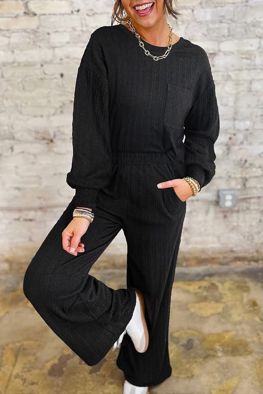 Black Textured Long Sleeve Set FB