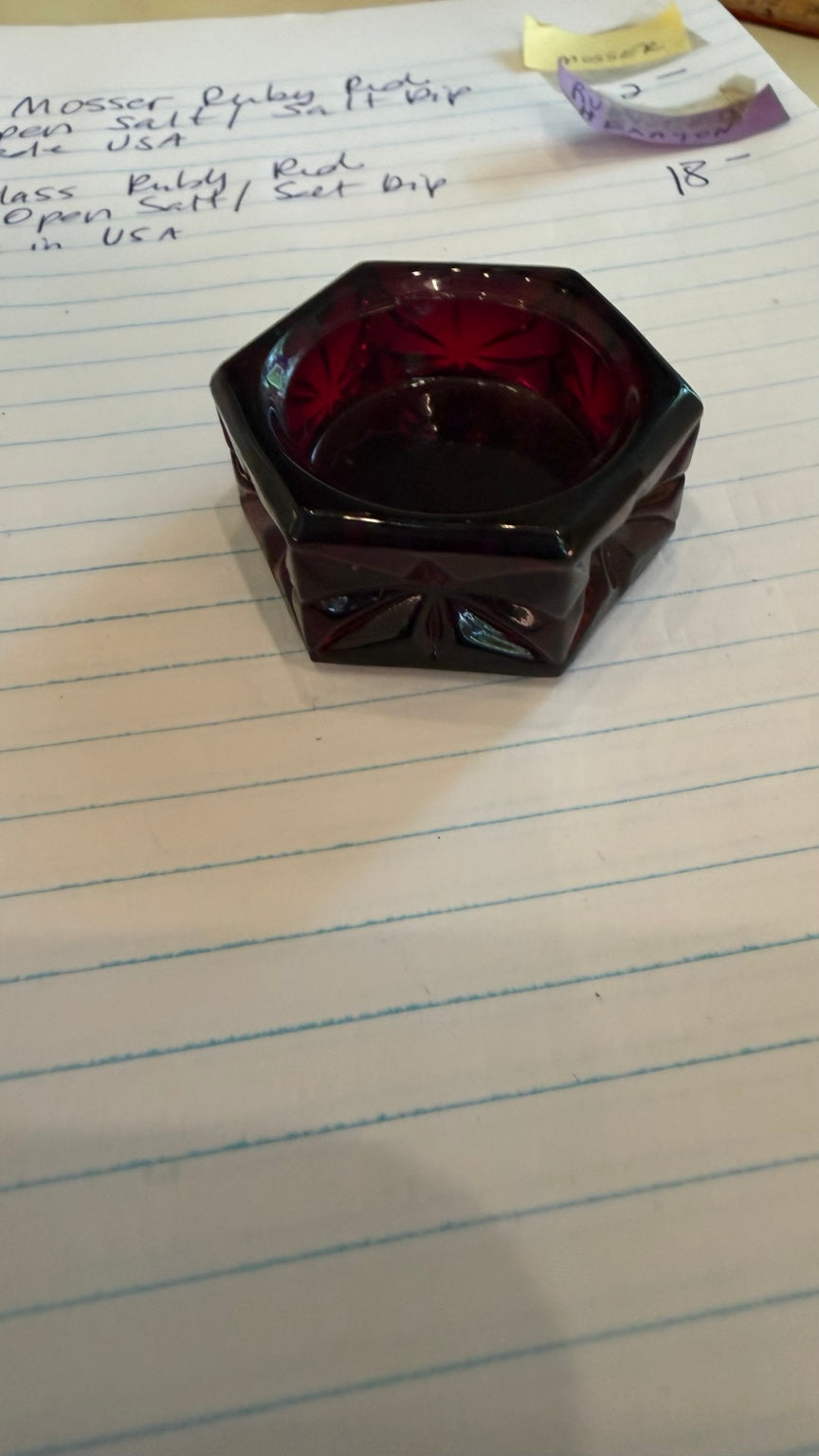 Mosser ruby red faceted salt cellar