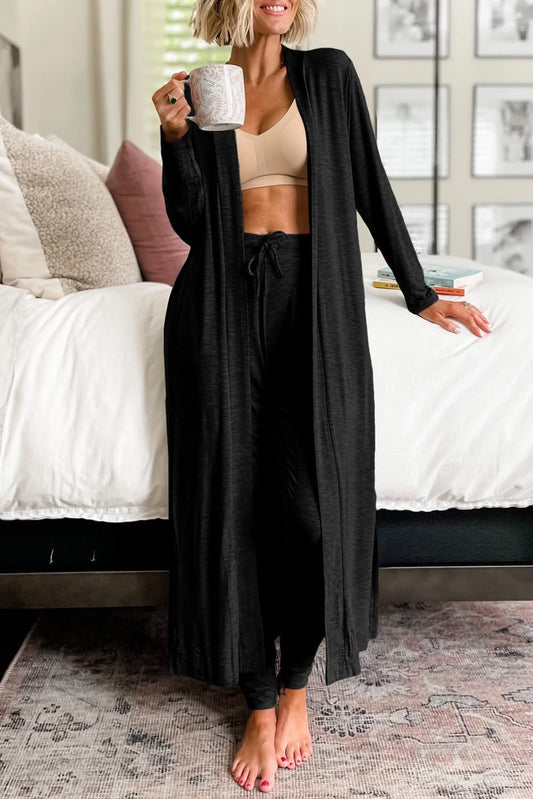 Black Split Long Cardigan and Pants Lounge Set RTS