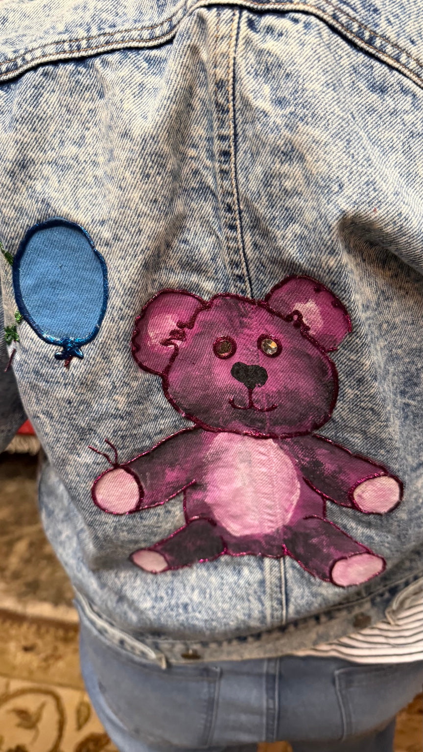 Teddy Bear and Balloon Acid-Wash Jacket