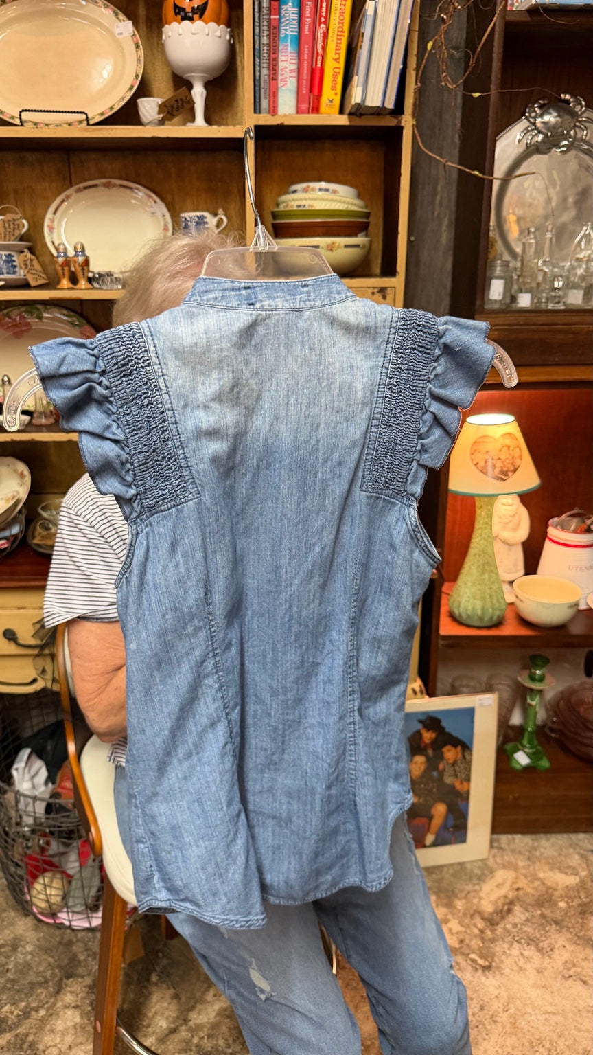 Jessica Simpson Ruffle-Shoulder Chambray Top