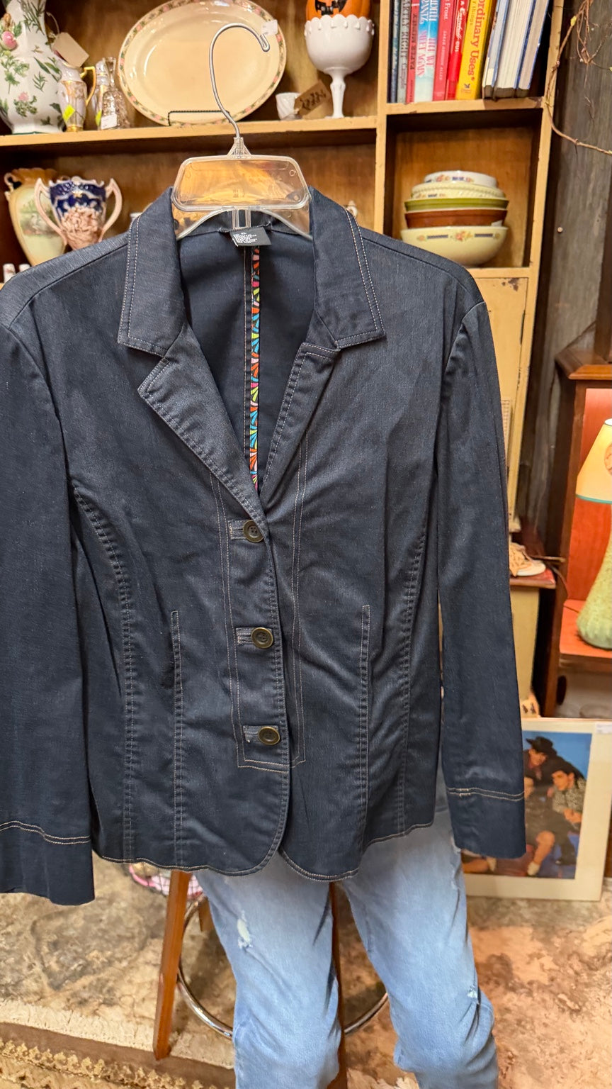 R.Q.T. Dark Denim Three-Button Blazer