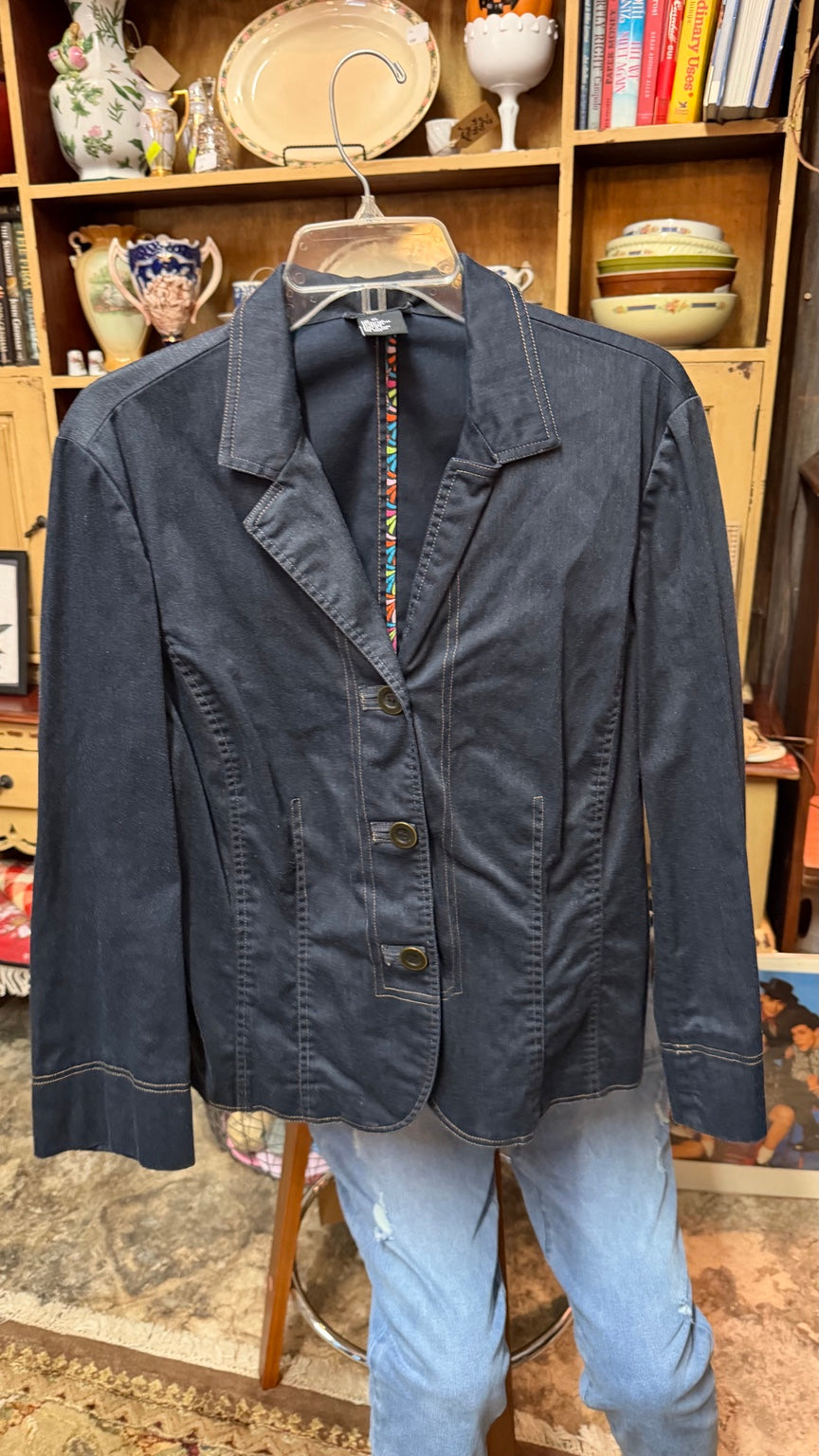 R.Q.T. Dark Denim Three-Button Blazer