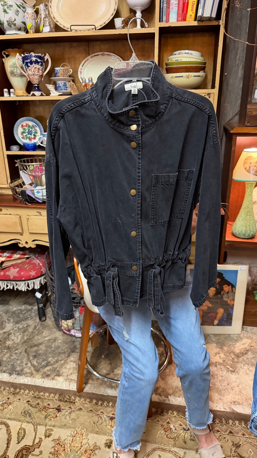 Easel Washed-Black Drawstring Jacket