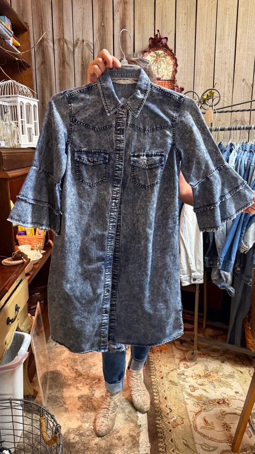 Given Kale Acid-Wash Denim Dress