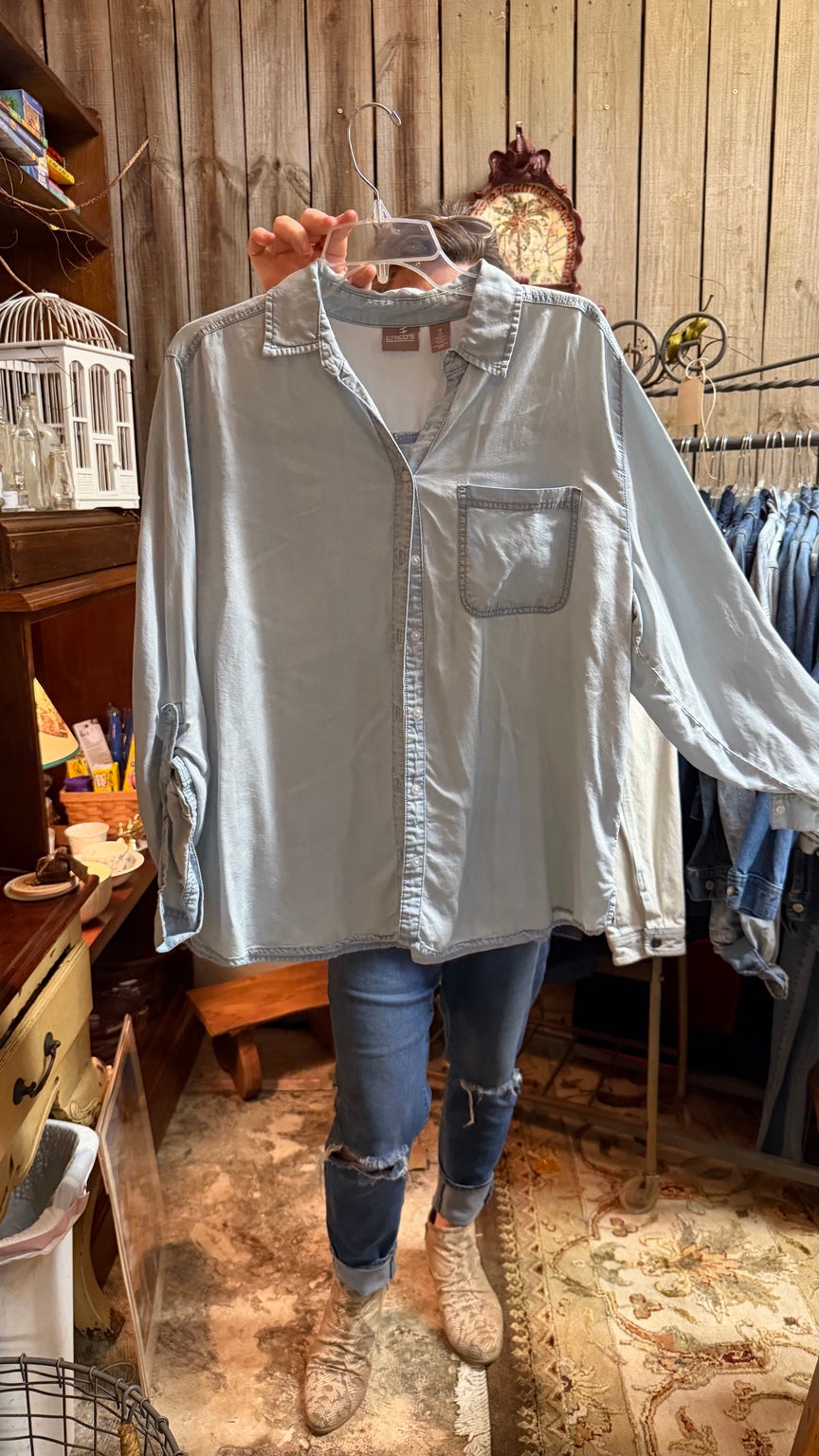 Chico’s Light Neutral Button-Up Shirt