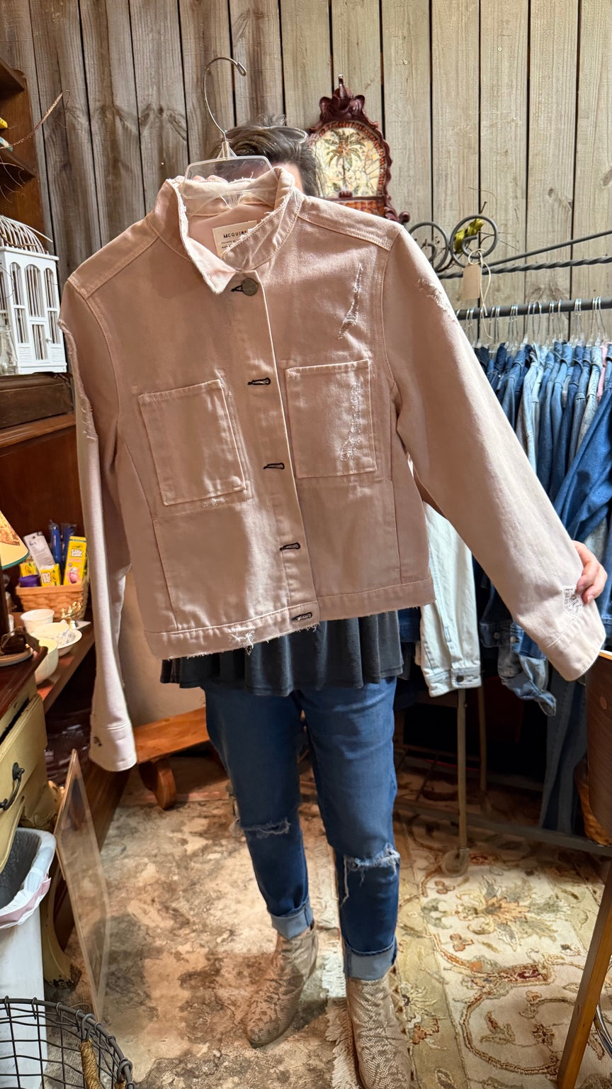 McGuire Blush Distressed Denim Jacket