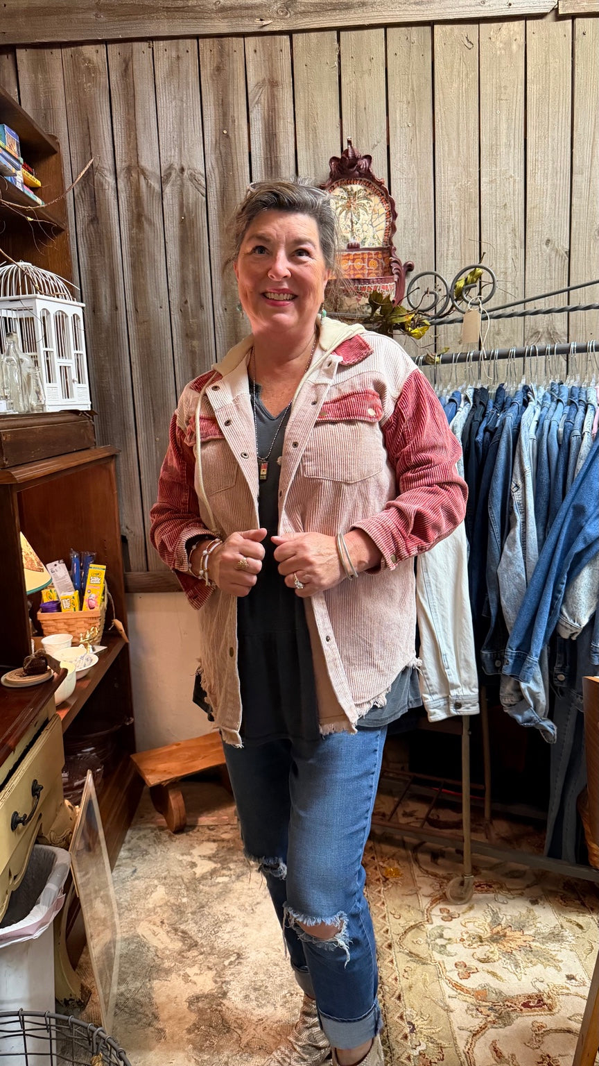 Rose-and-Cream Hooded Shacket