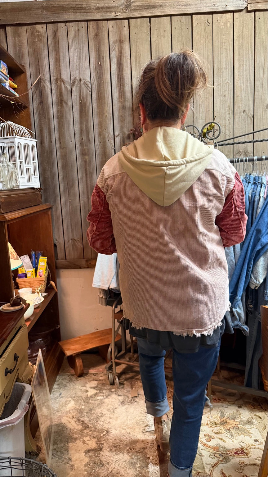 Rose-and-Cream Hooded Shacket