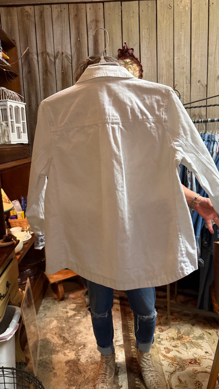 Curve Appeal White Jacket with Patterned Trim