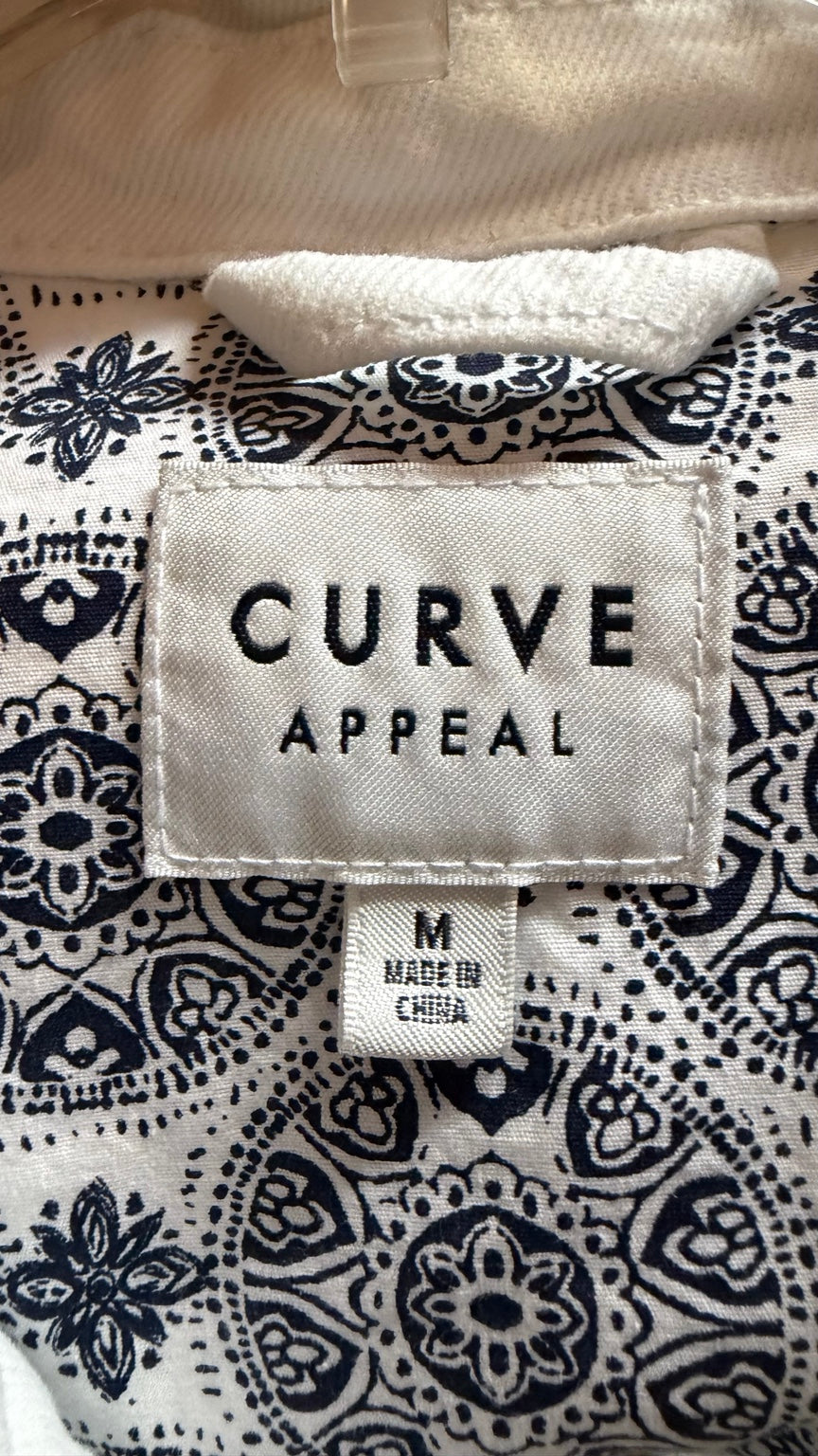 Curve Appeal White Jacket with Patterned Trim