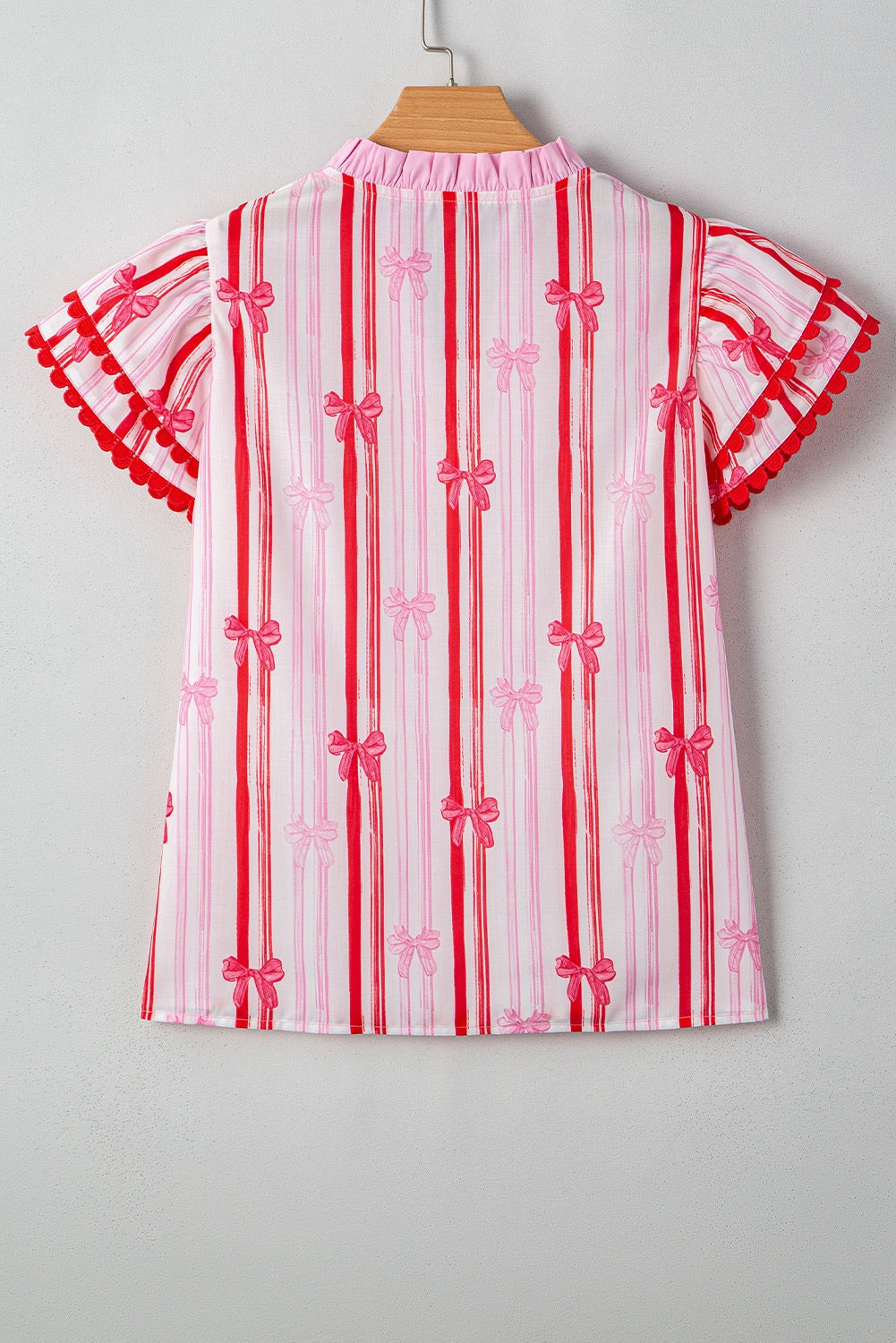 Pink Bow Striped Scallop Blouse LT