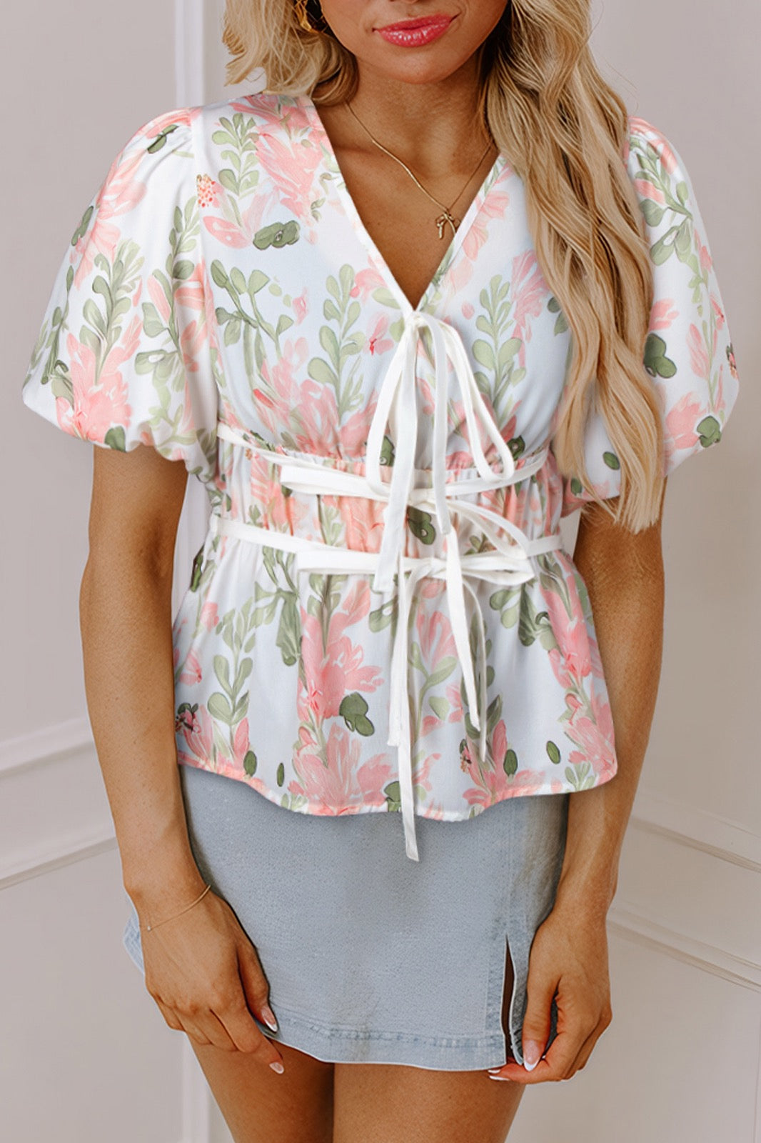 Pink Floral Peplum Blouse LT
